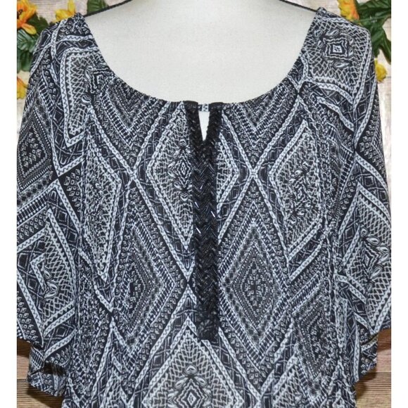 Catherines Black Accordion Beaded Short Sleeve Tunic Blouse Top Plus Size 3X 26W - Picture 2 of 10